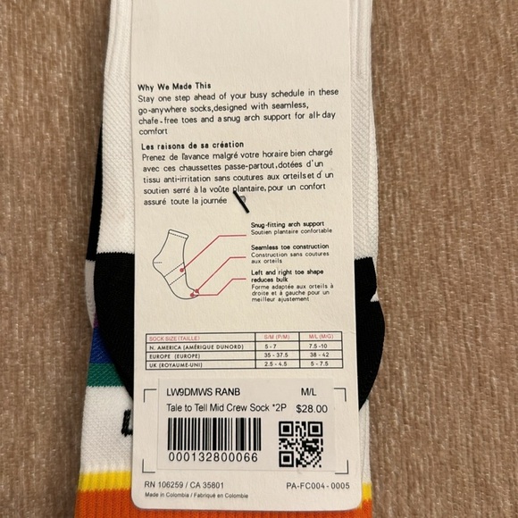Lululemon Tale to Tell Mid Crew Socks, sz M/L - Picture 4 of 5